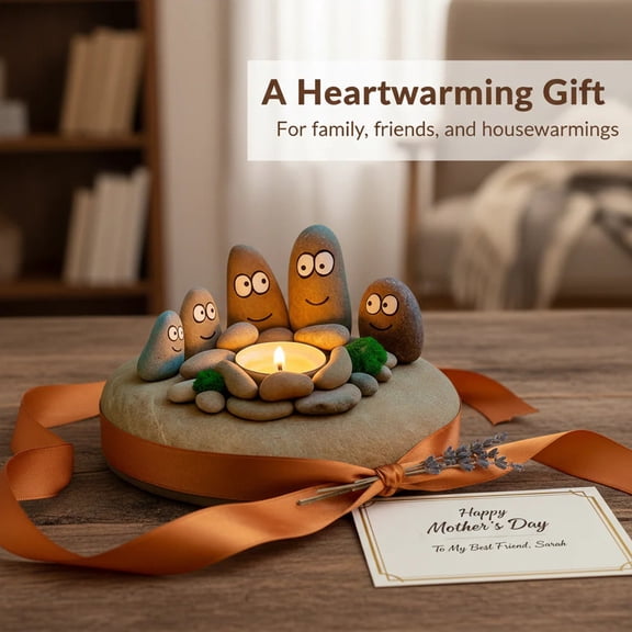 Pebble Family Campfire Tealight Holder Stone Table Centerpiece Candle Decor For Mom's Day Gift Warm For The Family