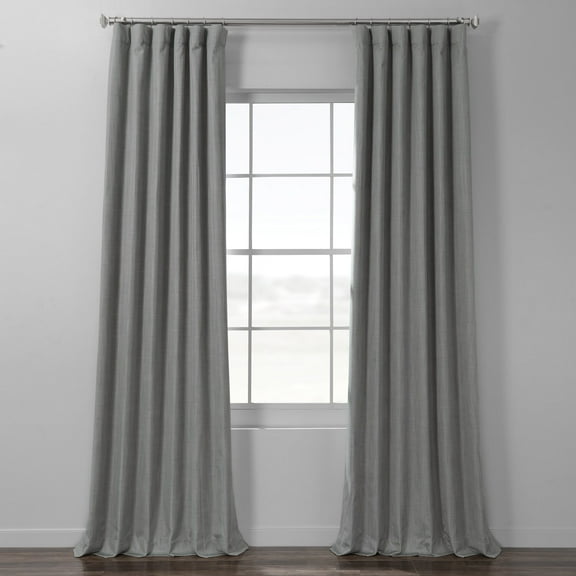 Pebble Grey Italian Textured Faux Linen Hotel Blackout Curtain (1 Panel), Pebble Grey, 50W X 96L