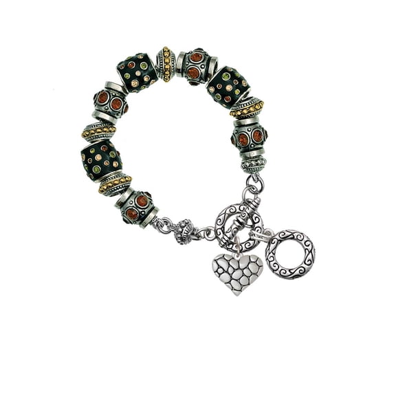 Pebble Heart Fall Crystal Bead Charm Bracelet