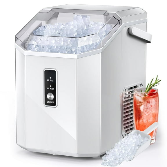 Pebble Ice Maker with Soft Chewable Pellet Ice, 33Lbs/Day, Self-Cleaning, One-Click Operation, Portable Nugget Ice Machine for Home Office Kitchen Bar Party