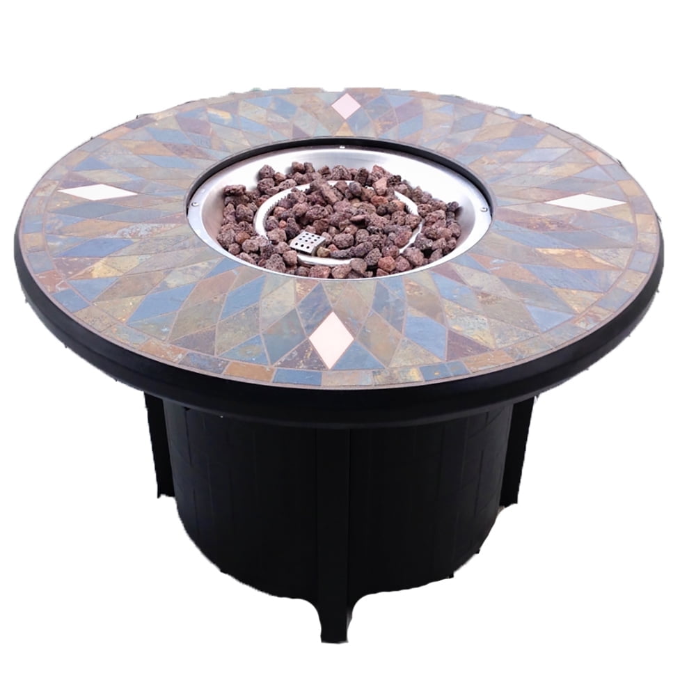 42" Round Black Slate Mosaic Gas Fire Pit Table