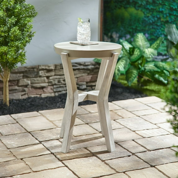 Pebble Lane Living Bali 17" Indoor or Outdoor Cement & Wood Tall Round Side Table - 17"D x 17"W x 22"H