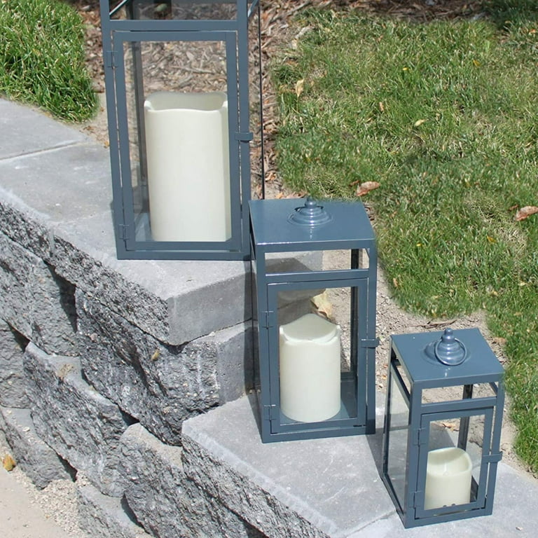 Pebble Lane Living Indoor/Outdoor Decorative Candle Lanterns, Set of 3, Gray Pebble Lane Living Indoor/Outdoor Decorative Candle Lanterns, Set of 3, Gray