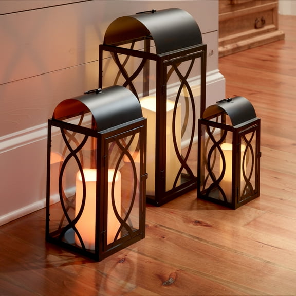 Pebble Lane Living Matte Black Metal Lanterns Outdoor Candle Holder, Set of 3