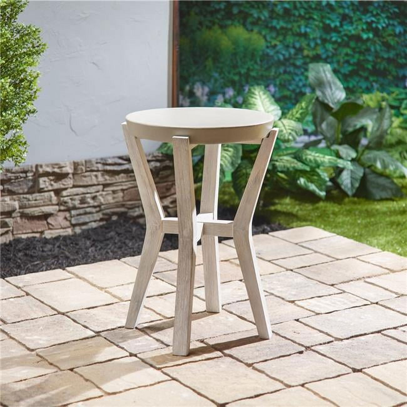 Pebble Lane Living Bali 17" Indoor or Outdoor Cement & Wood Tall Round Side Table 17"D x 17"W