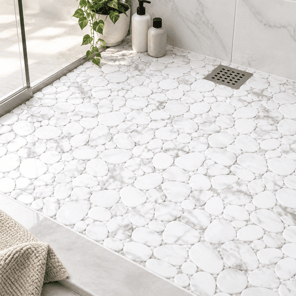 Pebble Mosaic Tile, White Carrara, 10 Sheet / 7.9 Sq Ft, For Shower Floors, Walls, Kitchens, Bathrooms
