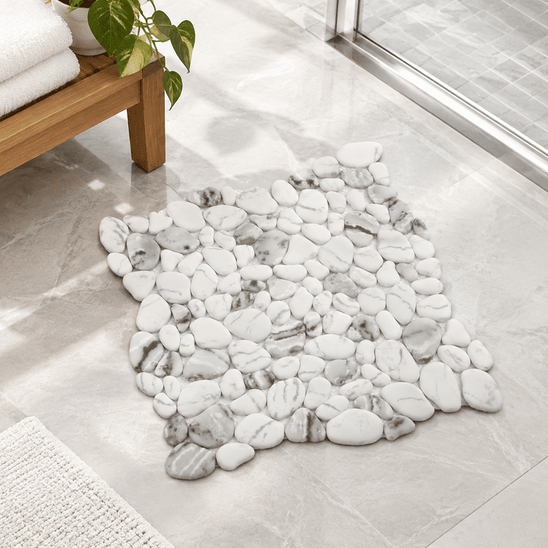 Pebble Mosaic Tile, White with Gray Marble Veins, 12x12 Inch, 8 Sheets ...