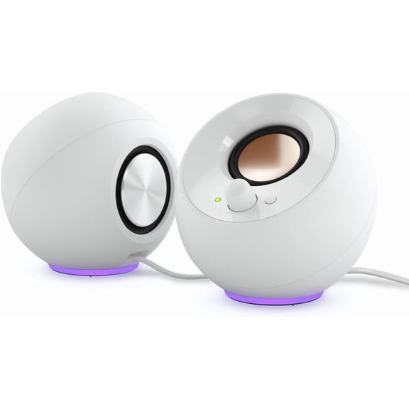 Pebble SE Minimalist 2.0 USB-C Powered PC Speakers with RGB Lighting, 3.5 mm AUX-in, Up to 4.4W RMS Power for Computers and Laptops (White)