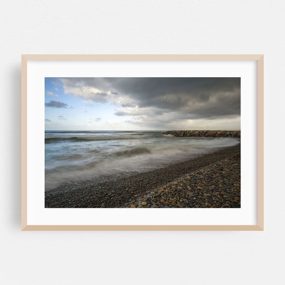 Pebble Serenity - Carlsbad California Photography Seascape Ocean Waves Coast Beach Moody Nature Oak Framed Wall Art Print 5 x 7 inches