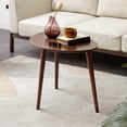thumbnail image 1 of Pebble Shaped Coffee Table, Center Table Low Table Plate Desk with 100% Solid Oak Wood Top, Pebble Shaped Natural Wooden Desk Work Table for Hallway Closet, 22.83''L*15.75''W*33.46''H, Walnut, 1 of 7