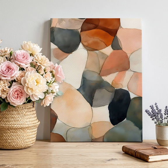 Pebble Shapes Canvas Wall Art for Living Room, Abstract Brown Gray Overlapping Stone Forms Poster Print Painting for Bedroom Office Home Decoration Wall Pictures Prepare To Hang 20"x24"
