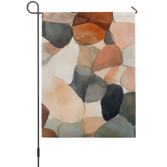 Pebble Shapes Garden Flags For Outdoor, Abstract Brown Gray Overlapping Stone Forms Small Double Side Yard Flags Weather Proof Garden Decor for Lawn Outside Holiday 12 x 18 Inches