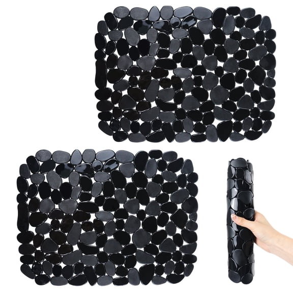 PVC Pebble Kitchen Sink Protector Mat, 2 Pack, 15.7 x 11.8 in, Black