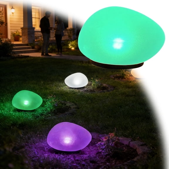 Pebble Solar Ground Lights Waterproof Natural Stone Shape Landscape Lighting Freestanding Decorative Path Lamp for Garden Lawn Walkway Patio Flower Bed Yard