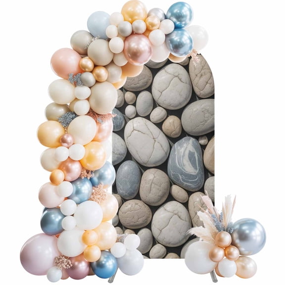 Pebble Stone Arch Backdrop Cover, Spandex Fitted Wedding Arch Cover, Modern Minimalist Nature Art Aesthetics Round Top Stand Covers for Birthday Ceremony Bridal Shower Party Decor 4x1.65 Ft