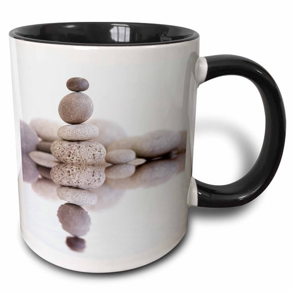 3drose, Pebble Stone Cairn Zen Style Reflecting in Water, 11oz Two-tone Black Mug