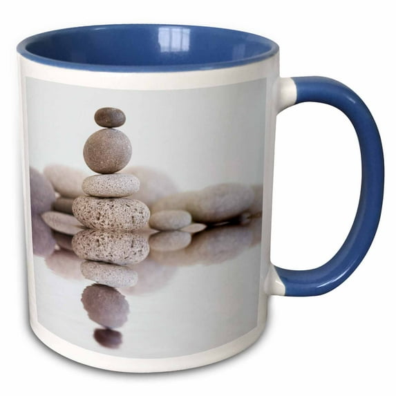 3drose, Pebble Stone Cairn Zen Style Reflecting in Water, 11oz Two-tone Blue Mug