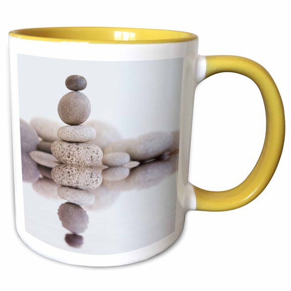 3drose, Pebble Stone Cairn Zen Style Reflecting in Water, 11oz Two-tone Yellow Mug