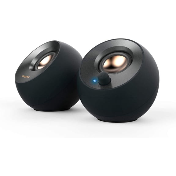 Pebble V2 - Minimalistic 2.0 USB-C Powered Desktop Speakers, 3.5 mm AUX-in, Up to 8W RMS Power for Computers and Laptops, Type-A Adapter Included Extended Cable (Black)