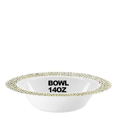 Pebbled Disposable White Soup Bowls Gold Rim 14 oz For All Occasion 10Count