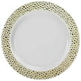 thumbnail image 1 of Pebbled Plastic 10.25" Dinner Plates Gold Rim: Qty 20, 1 of 5