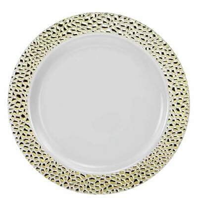 Pebbled Plastic Disposable Dinner Plate Gold Rim 9" For All Occasions 10Count