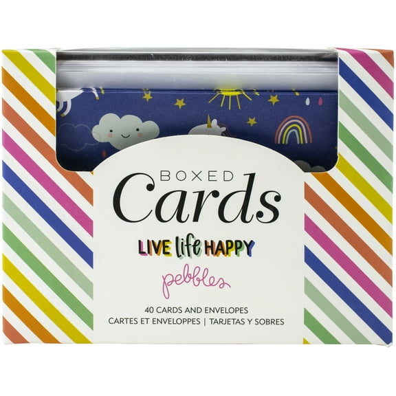 Pebbles A2 Cards W/Envelopes (4.375"X5.75") 40/Box-Live Life Happy