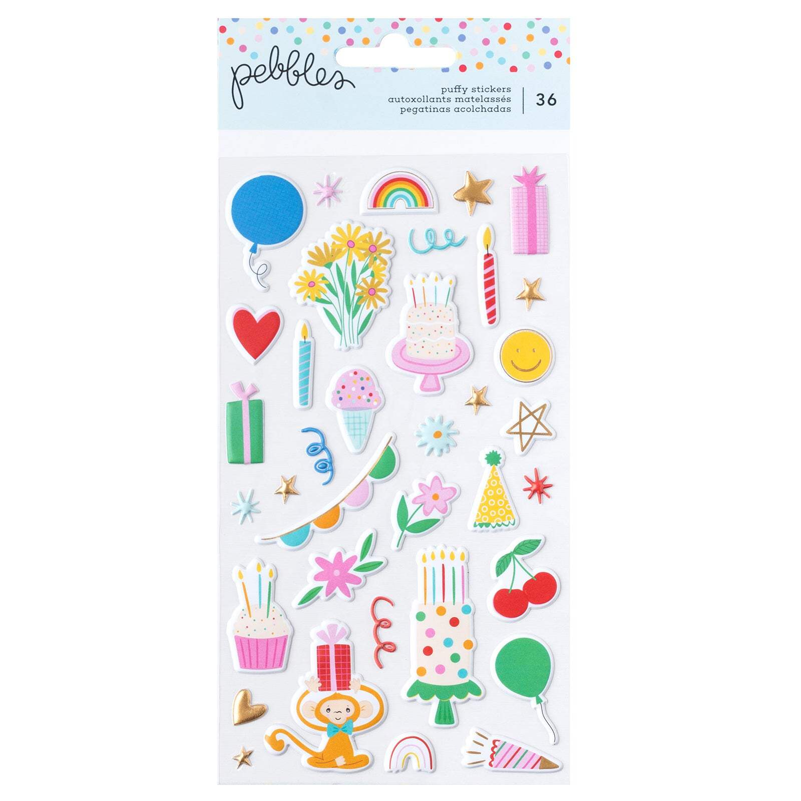 Pebbles All The Cake Puffy Stickers 36/Pkg-Icons W/Foil Accents ...