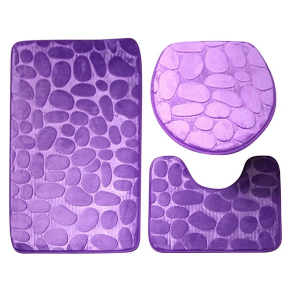 Pebbles Bathroom Rug Set,3 Piece Cobble Pattern Non-Slip Soft Toilet Floor Mat Set,Soft Area Rug 20x31.5inch,U-Shaped Toilet Mat 16x14.5inch,Elongated Toilet Lid Cover 19.6x15.7inch