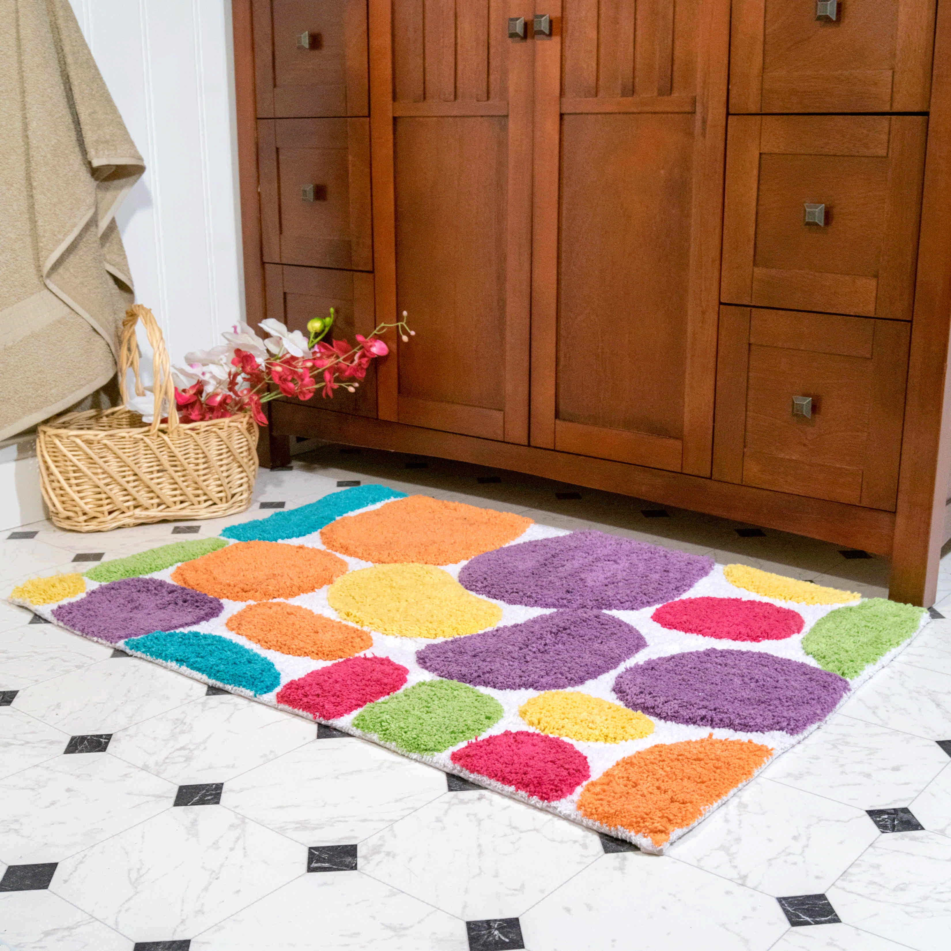 Chesapeake Pebbles Brights Bath Runner (24" x 36") Rainbow Multi ...