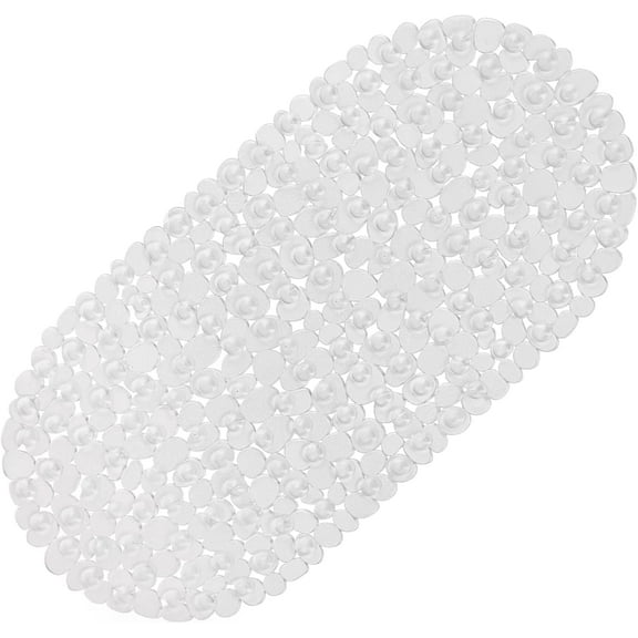 Pebbles Clear Non-Slip Bath Mat with Suction Cups, Textured Shower Mat for Bathroom Floor, Tub, Spa, Machine Washable Durable Vinyl, Oval 27x14 Inch