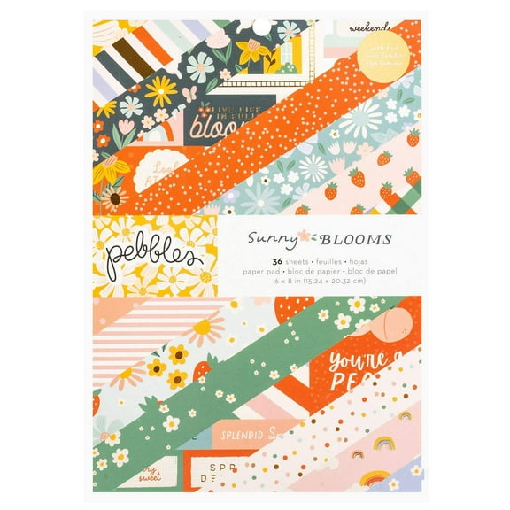 Pebbles Double-Sided Paper Pad 6"X8" 36/Pkg-Gold Foil, Sunny Bloom