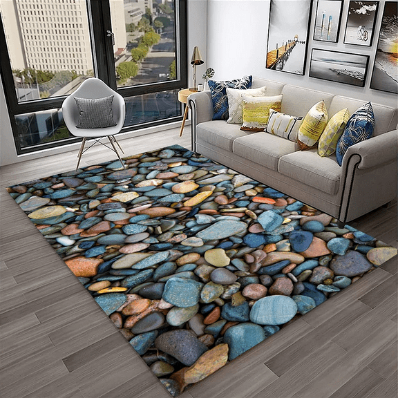 Pebbles Footprint 3D St Beach Carpet Rug for Home Living Room Bedroom Sofa Doormat r Kid Play Area Rug Non-slip Floor Mat