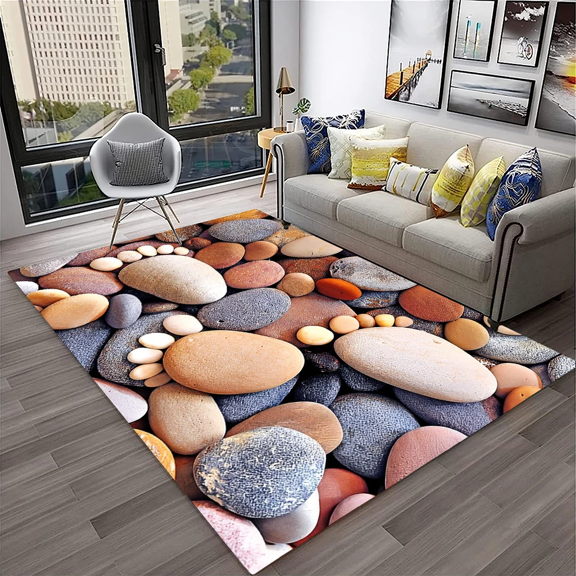 Pebbles Footprint 3D St Beach Carpet Rug for Home Living Room Bedroom Sofa Doormat r Kid Play Area Rug Non-slip Floor Mat