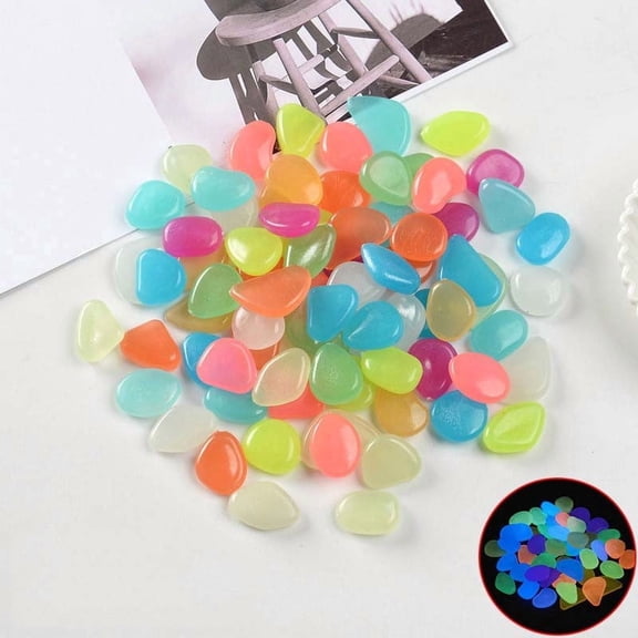 Pebbles, Luminous Landscape Stones, Plastic Resin, 200pc, 0.79 x 0.47 in, Safe for Aquariums, Weatherproof Reusable Decor