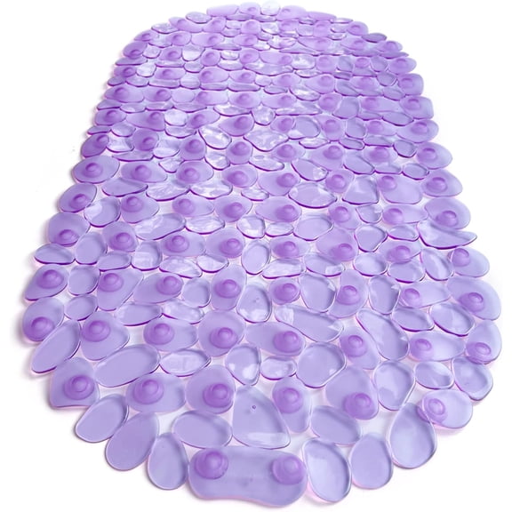 Pebbles Non-Slip Bathtub & Shower Mat 27x14 Oval - Non-Toxic Safe Clean Machine-Washable Superior Grip Drainage Vinyl for Smooth Floors ONLY Transparent Purple