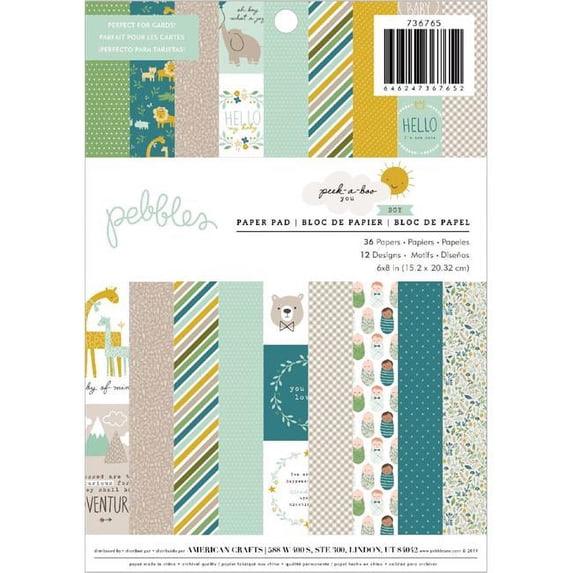 Pebbles Single-Sided Paper Pad 6"X8" 36/Pkg-Peek-A-Boo You Boy, 12 Designs/3 Each