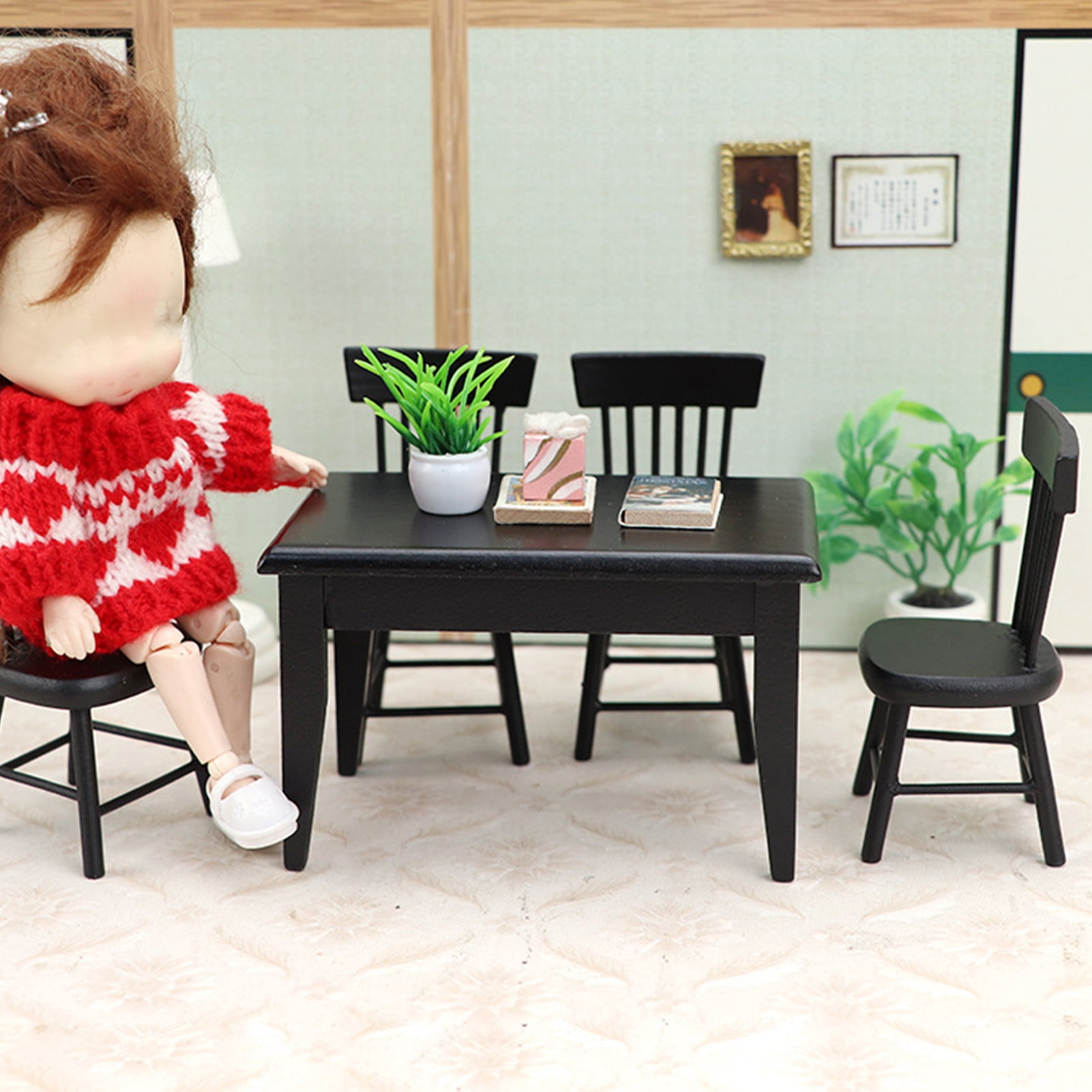Pebbuoy 1:12 Table Chair Model Kit,Miniature Dollhouse Furniture Set ...