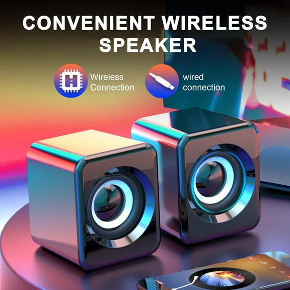 Pebbuoy 1 Pair Computer Speaker Subwoofer USB Bluetooth-compatible Wired Portable Mini Speaker No Delay Stereo Sound Loudspeaker for PC Computer Laptop Notebook