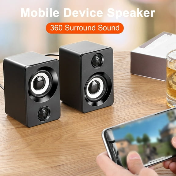 Pebbuoy 1 Pair Computer Speaker USB Powered 3.5MM Plug Stereo Sound Deep Bass Portable Mini Wired Laptop Desktop PC Sound Box Subwoofer