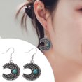 thumbnail image 1 of Pebbuoy 1 Pair Women Dangle Earrings Ethnic Crescent Shape Retro Bohemian Style Faux Turquoise Stainless Alloy Ear Decoration Jewelry Long Hanging Earrings, 1 of 1