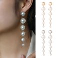 thumbnail image 1 of Pebbuoy 1 Pair Women Long Earrings Faux Pearl Polished Stainless Exquisite Tassel Hanging Earrings Party Prom Dangle Earrings Ear Jewelry, 1 of 1