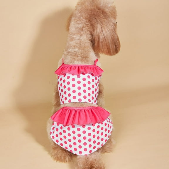 Pebbuoy 1 Set Pet Swimsuit Bright Colors Polka Dot Pattern Dog Swimwear Set Comfortable Pet Beachwear Pet Supplies