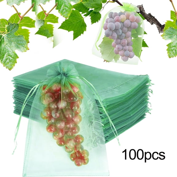 Pebbuoy 100Pcs Fruit Protection Mesh Bags Drawstring Netting Cover Mesh Fruit Protectors Bird-proof Fruit Bags Strawberry Blueberry Protection Bags