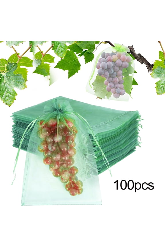 100Pcs Fruit Protection Mesh Bags Drawstring Netting Cover Mesh Fruit Protectors Bird-proof Fruit Bags Strawberry Blueberry Protection Bags