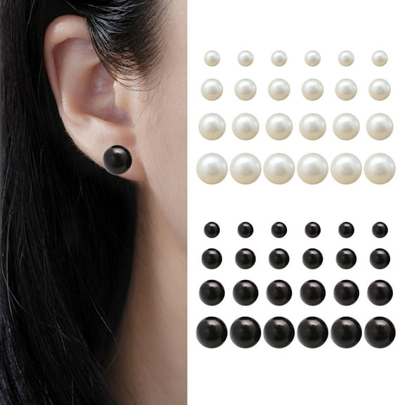 Pebbuoy 12 Pairs Ear Studs Faux Pearl Different Sizes Smooth Anti-allergy Lightweight Exquisite Ear Decoration Jewelry Prom Party Bride Stud Earrrings