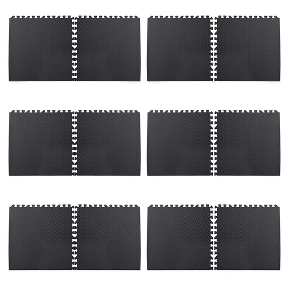Pebbuoy 12Pcs Extra Thick Yoga Mat High Density EVA Foam Interlocking Floor Tile Home Gym Fitness Exercise Pad Cushion Workout Equipment