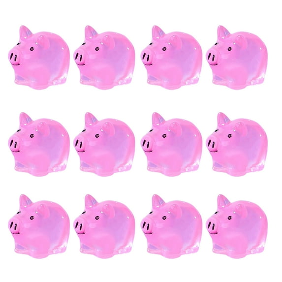 Pebbuoy 12Pcs Mini Pig Figurine Glow-in-the-dark Resin Tiny Pig Ornament Miniature Animal Statue Toy Fairy Garden Microlandscape Desktop Decoration