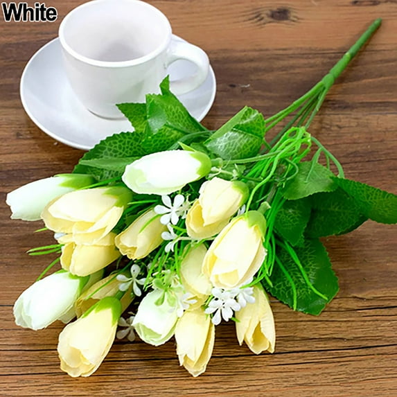 Pebbuoy 15 Heads Artificial Flower Faux Silk Tulip Bud Plant Decor