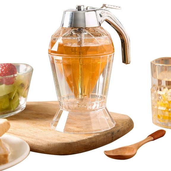 Pebbuoy 180ML Kitchen Honey Dispenser with Stainless Steel Cover,No Drip Glass Syrup Dispenser Olive Oil Bottle Sauce Vinegar Container